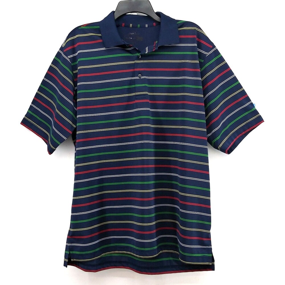 Jack Nicklaus Golf Shirt Men's Polo Large Blue Striped Short Sleeve Polo